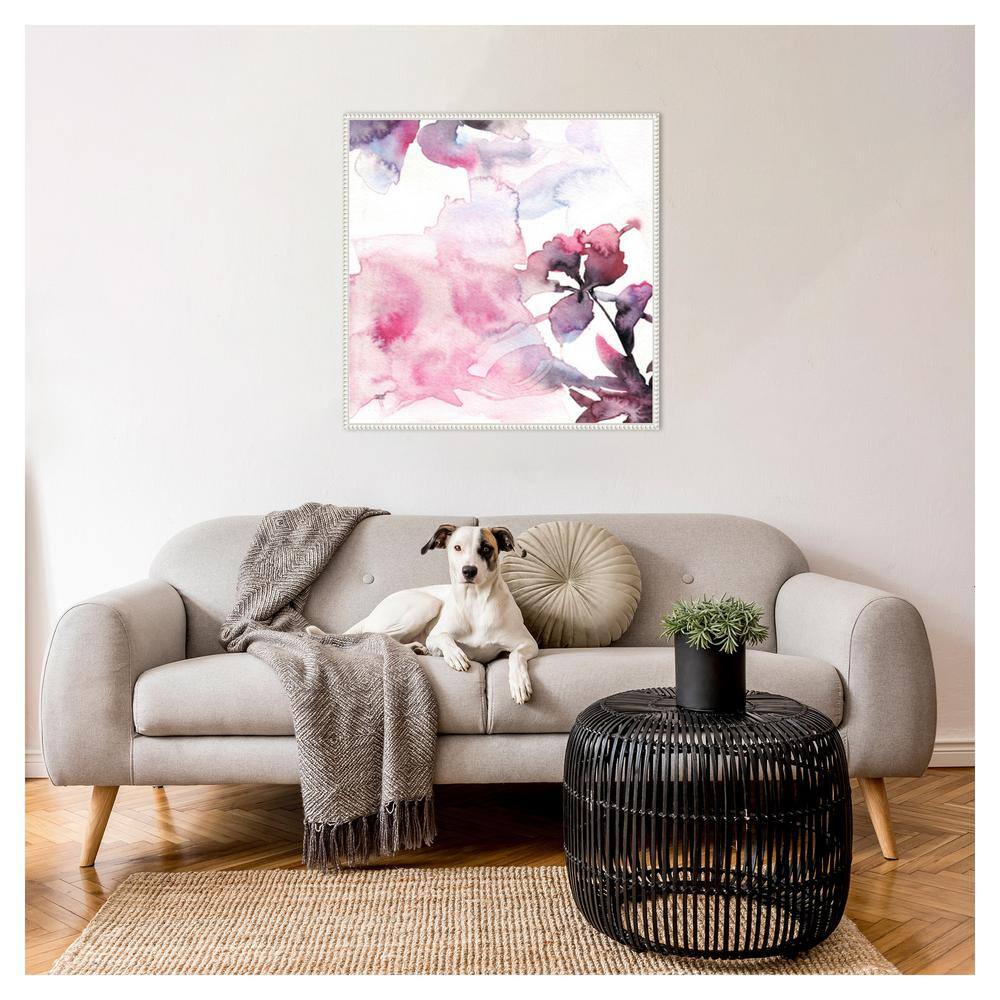 Watercolor Floral Pink Purple Abstract Canvas with White Frame