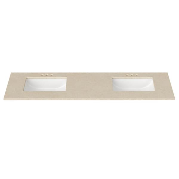67 in. W x 22 in. D Cultured Marble Rectangular Undermount Double Basin Vanity Top in Winter Snow