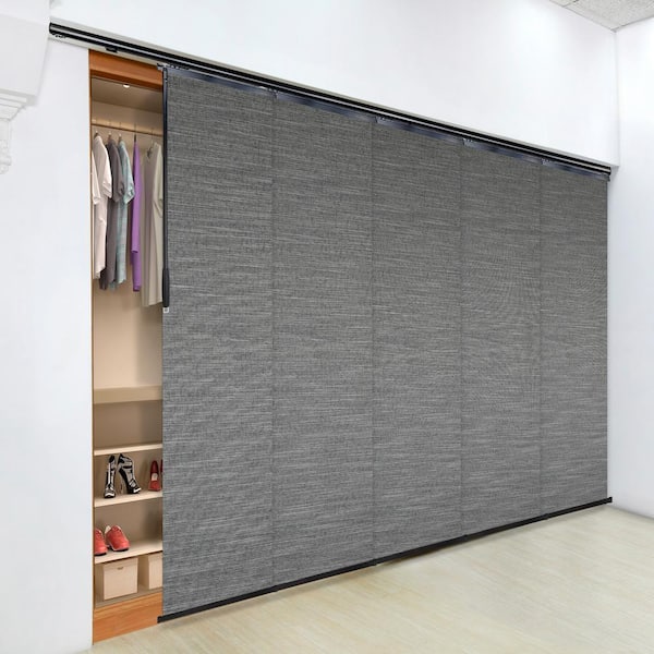 EMOH Heather 58 in. - 110 in. W x 116 in. L Adjustable 5- Panel Satin Nickel Single Rail Panel Track with 23.5 in. Slates