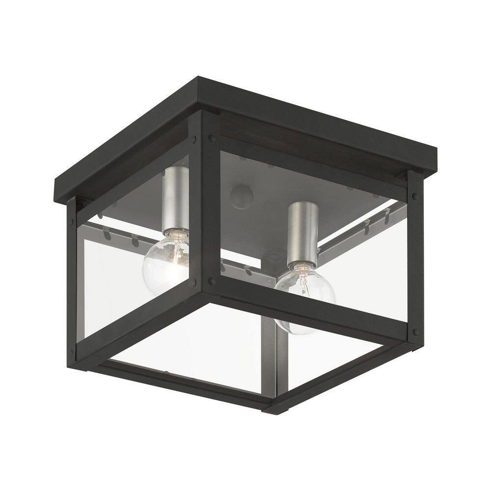Milford 8" Black and Brushed Nickel Glass Flush Mount