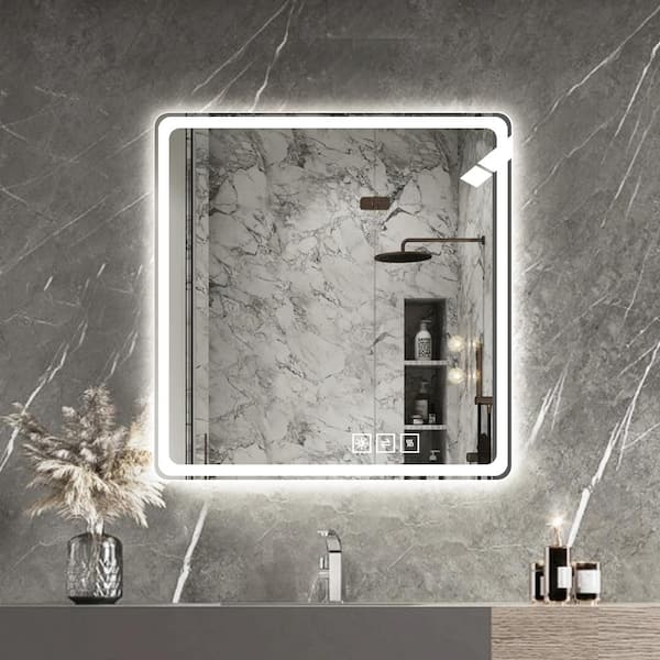 Cesicia 36 in. W x 36 in. H Square Frameless LED Light Anti-Fog Wall Bathroom Vanity Mirror