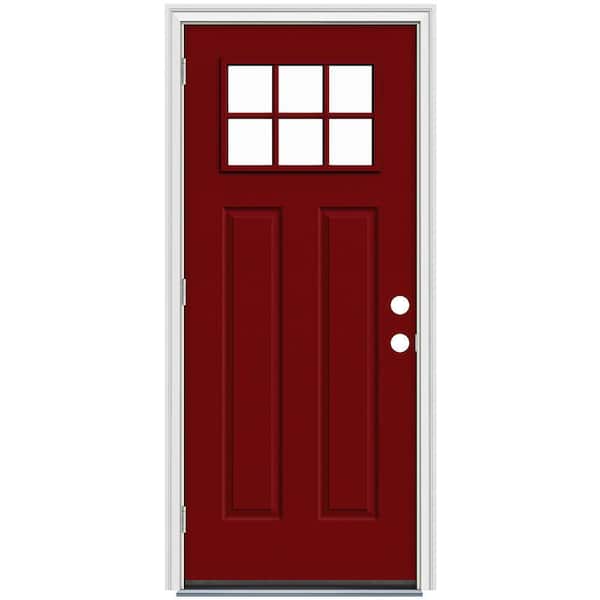 JELD-WEN 32 in. x 80 in. Craftsman Cranberry Red Painted Right