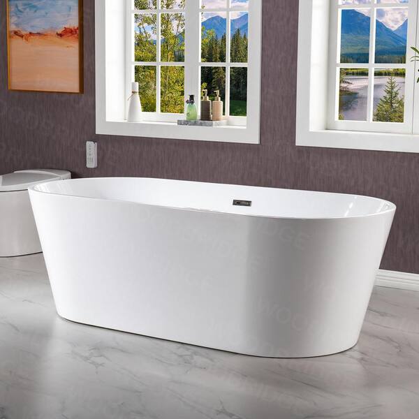 Linden 71 in. Acrylic FlatBottom Double Ended Bathtub with Brushed Nickel Overflow and Drain Included in White