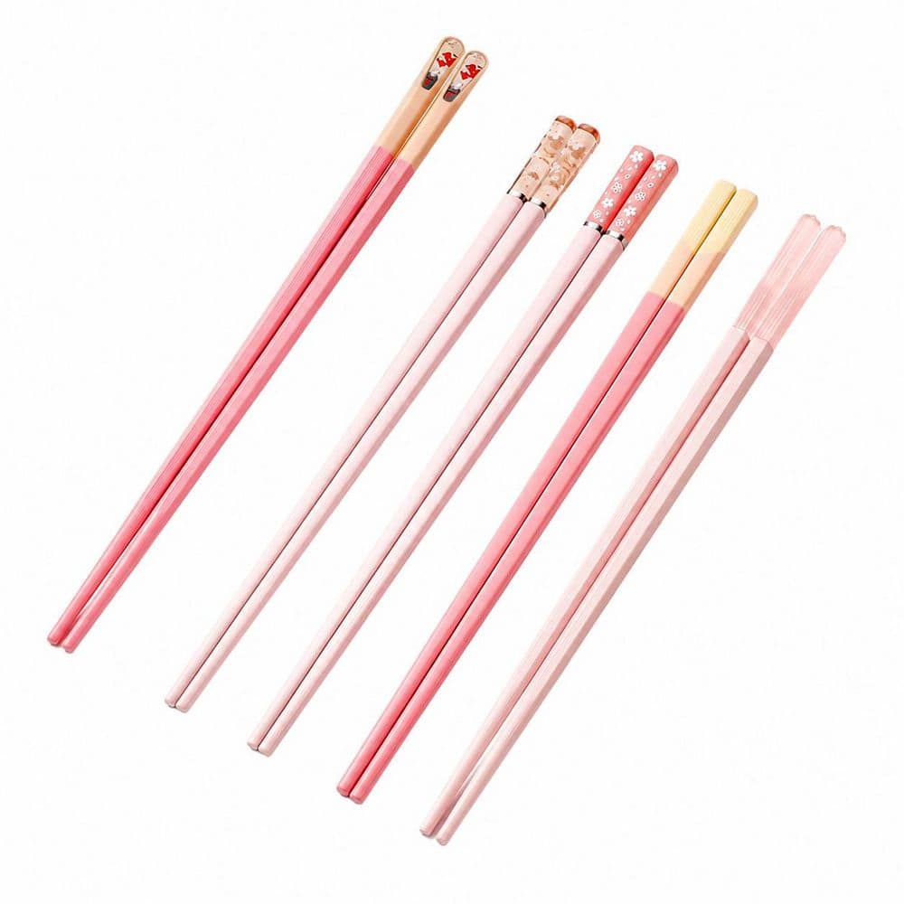 Stainless Steel Flatware Serving Sets 2-Piece Pink Reusable 9.57 in Fiberglass Chopsticks