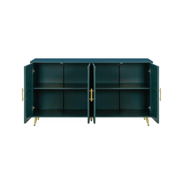 Unbranded 60 in. W x 15.5 in. D x 32.5 in. H Green Linen Cabinet TV Stand With Adjustable Shelves for Living Room