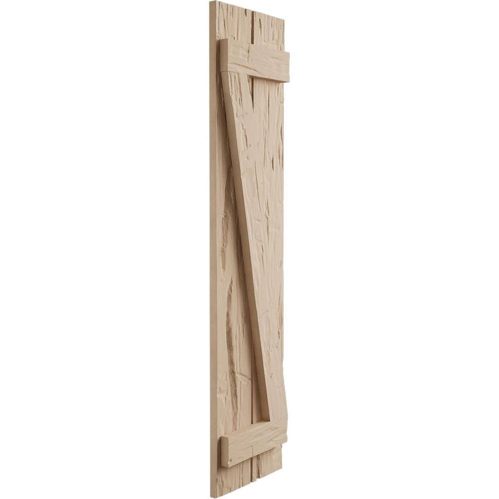 Tan Cedar Rustic Board-n-Batten Faux Wood Shutters with Z-Board, 42"