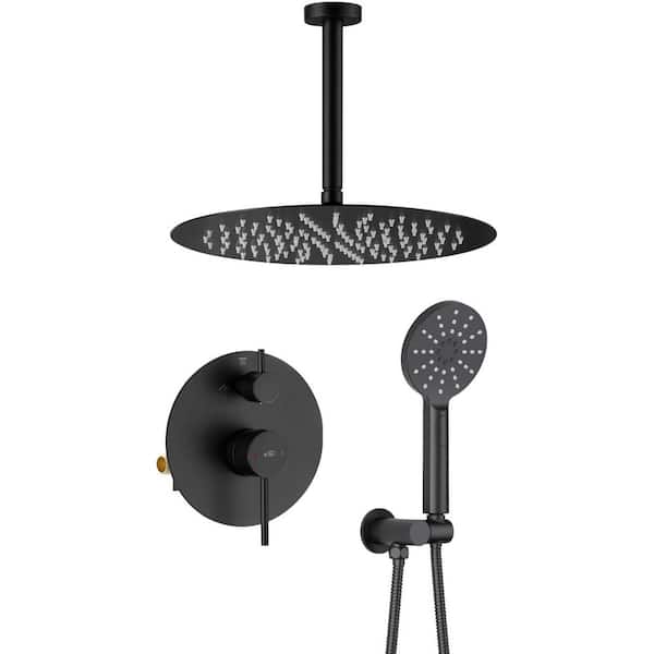 1-Handle 1-Spray Shower Faucet 1.8 GPM with Pressure Balance, Corrosion Resistant Ceiling Mount in Matte Black