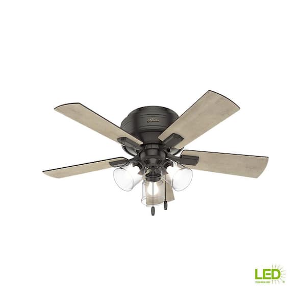 Hunter Crestfield 42 in. LED Indoor Low Profile Noble Bronze Ceiling Fan with 3-Light Kit