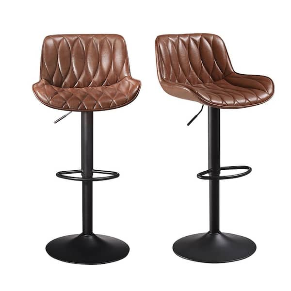 Art Leon Set of 2 Yellow Brown Swivel Adjustable Height Bar Stool in the  Bar Stools department at