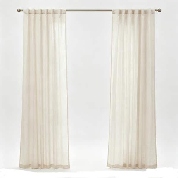 Ivory Linen Solid 50 in. W x 84 in. L Back Tab Indoor Light Filtering Curtain (Set of 2)