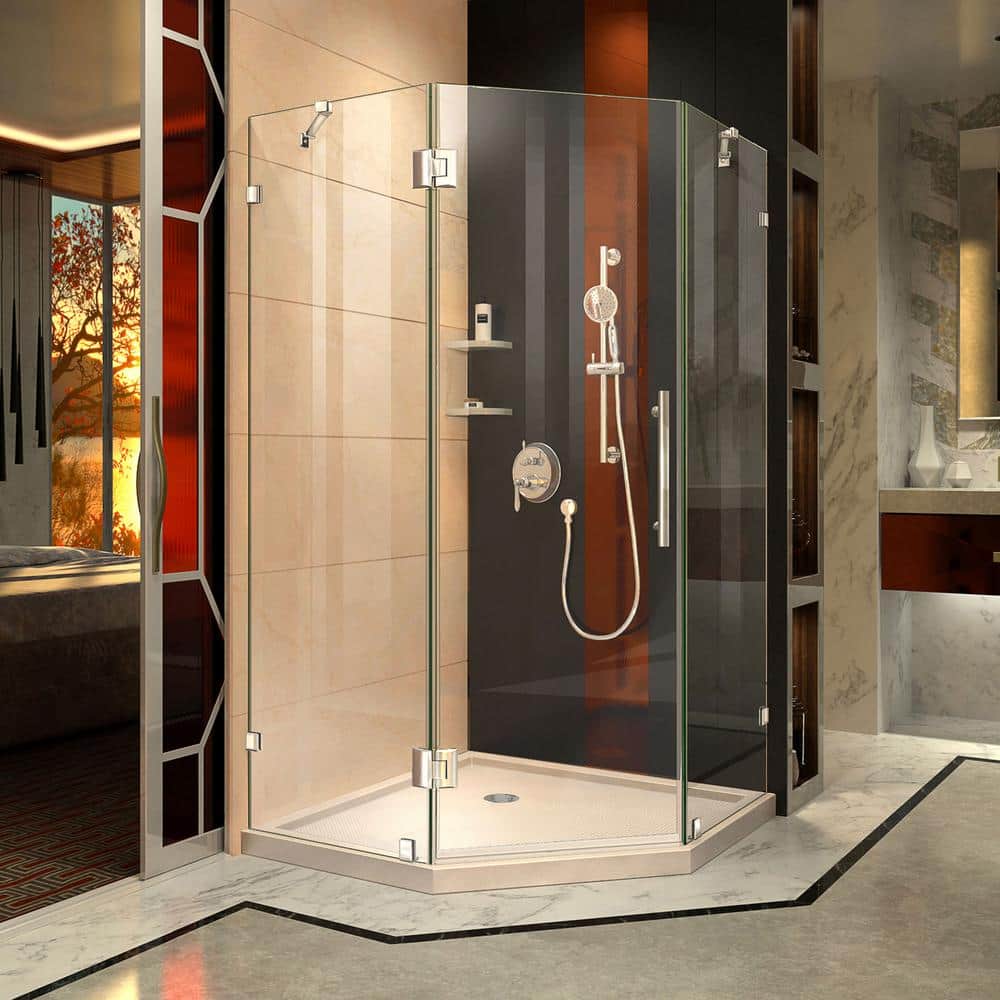 Prism Lux 38 in. x 38 in. x 74.75 in. Frameless Hinged Corner Shower Enclosure in Chrome with Shower Base price history on PriceWatchPro