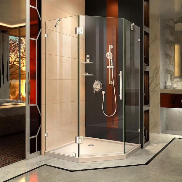 DreamLine Prism Lux 38 in. x 38 in. x 74.75 in. Frameless Hinged Corner Shower Enclosure in Chrome with Shower Base