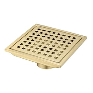 6 in. x 6 in. Stainless Steel Square Shower Drain with Square Pattern Drain Cover in Gold