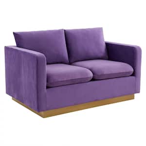 Nervo 55" Mid-Century Modern Upholstered Velvet 2-Seater Loveseat With Gold Frame in Purple