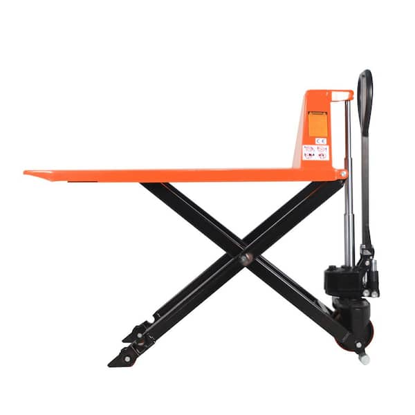 Orange 45 in. x 27 in. Hydraulic Manual Scissor High Lift Pallet Jack 2,200 lbs. Hand Pallet Truck