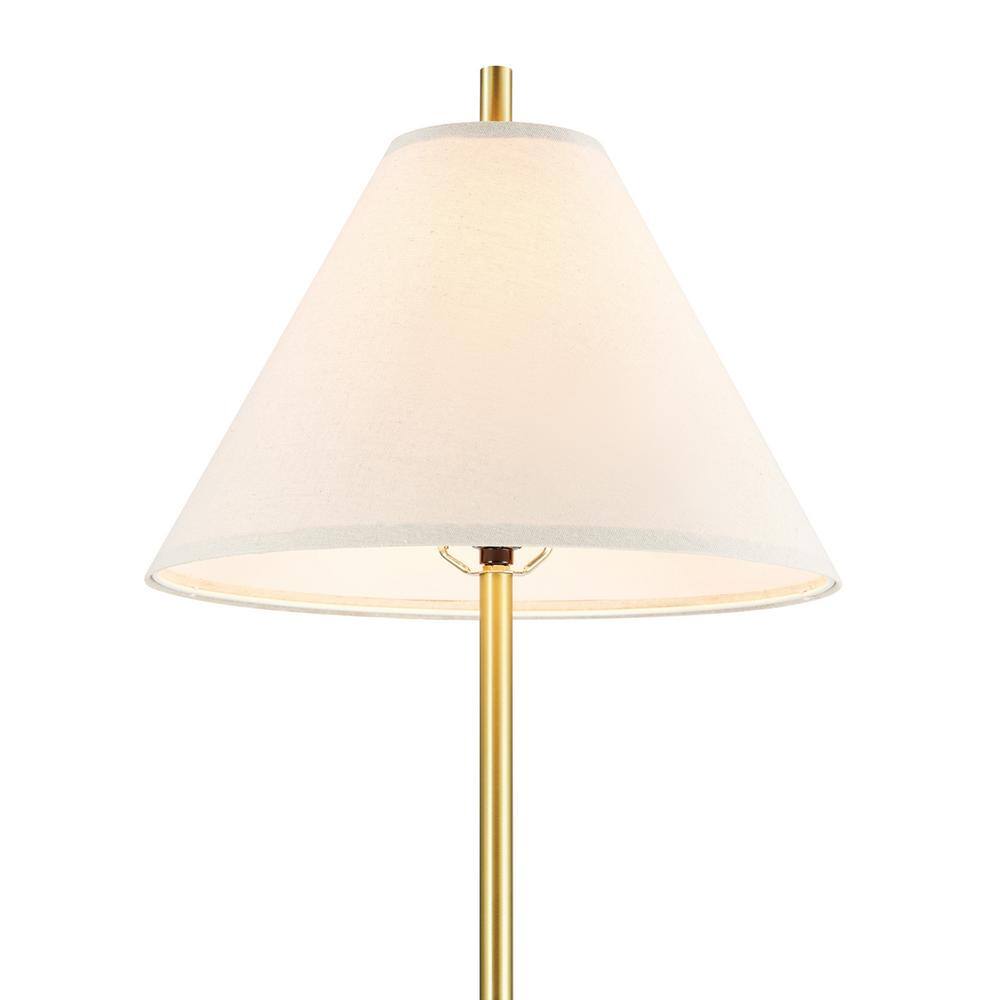 60" Matte Brass Floor Lamp with Beige Linen Shade