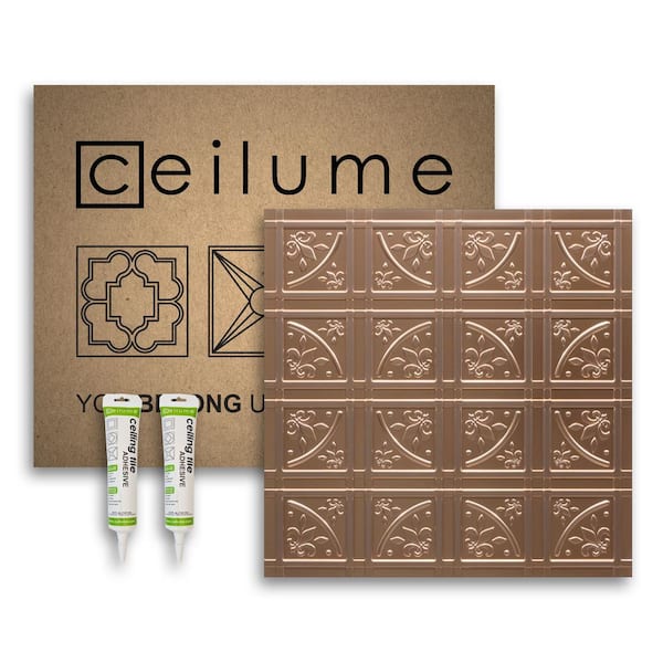 Ceilume Lafayette 2 ft. x 2 ft. Glue Up Vinyl Ceiling Tile and Backsplash Kit in Faux Copper (21 sq. ft./case)