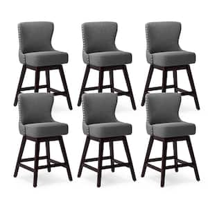 Zola 26 in. Gray Wood Frame Counter Bar Stool Fabric Upholstered Swivel Bar Stool Set of 6