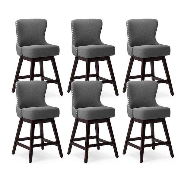 Zola 26 in. Gray Wood Frame Counter Bar Stool Fabric Upholstered Swivel Bar Stool Set of 6