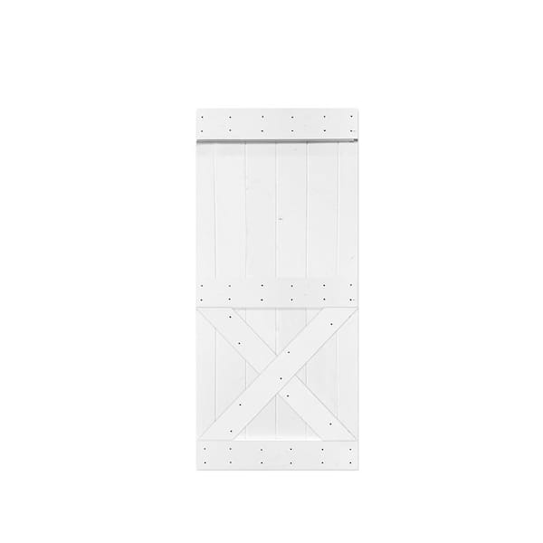 CALHOME 38 in. x 84 in. Pure White Knotty Pine Wood Interior Sliding ...