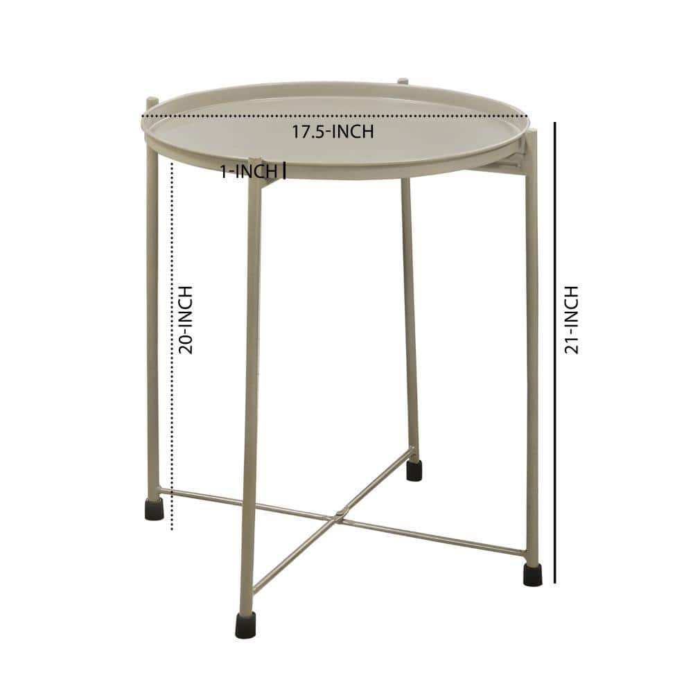 Beige 18" Round Metal Tray Top Foldable Side Table