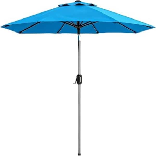 9ft Patio Umbrella with Push Button Tilt & Wind Vent, Heavy Duty Rustproof Market Umbrella for Pool Garden-Azure