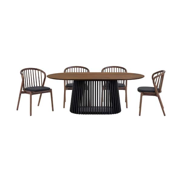 Armen Living Pasadena Echo 5-Piece Oval Walnut Wood Top Dining Room Set Seats 4