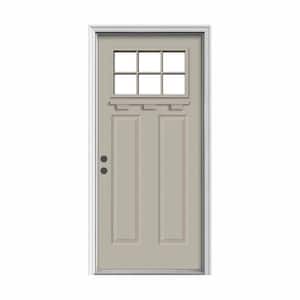 36 in. x 80 in. 6 Lite Craftsman Desert Sand Painted Steel Prehung Right-Hand Inswing Front Door w/Brickmould and Shelf