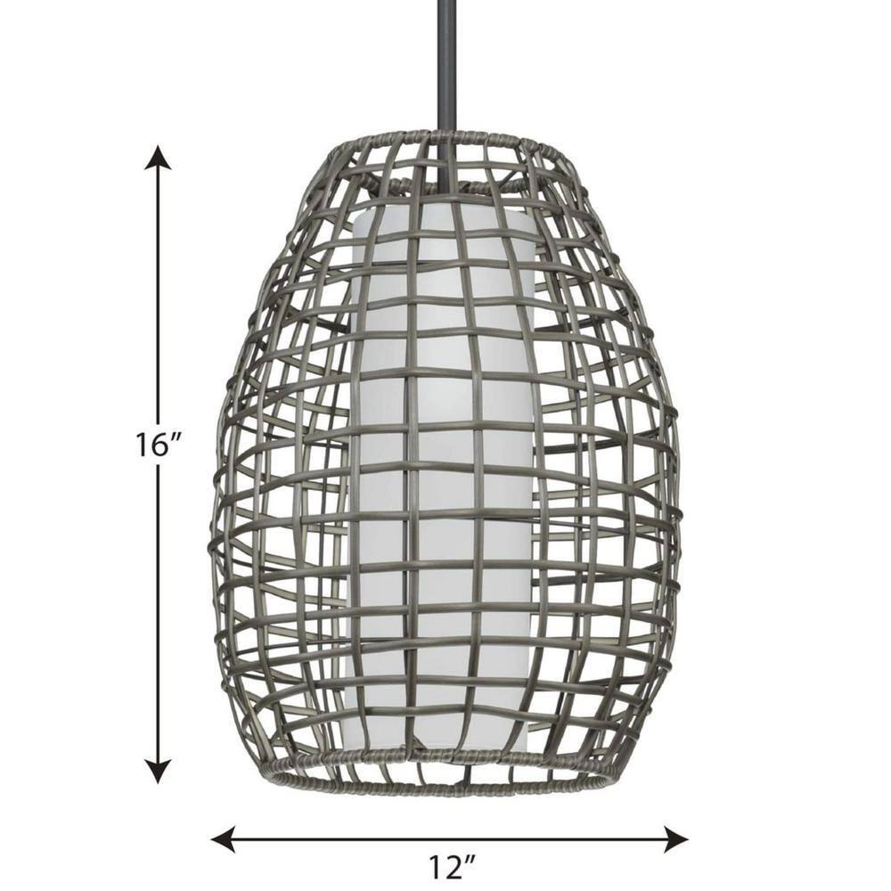 Pawley Matte Black Rattan Outdoor Pendant Light with Etched Glass