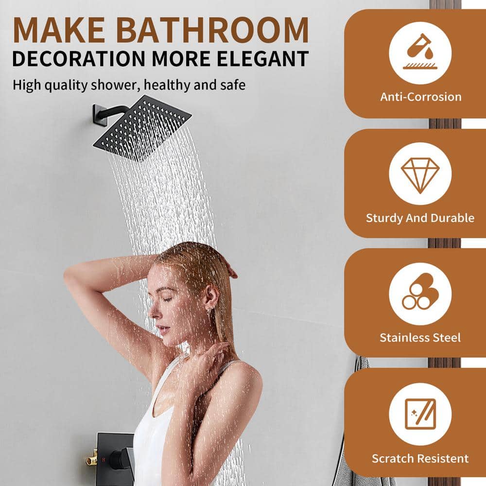 Matte Black Stainless Steel Square Rain Shower Faucet Set