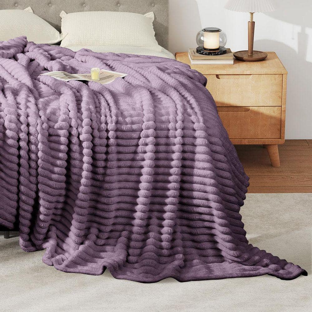 kayamas 1 PC Sea Mist Purple Unhemmed Winter Warm Throw Blanket-Super Soft Cozy Fleece Thick Sherpa Blanket Plush-Twin