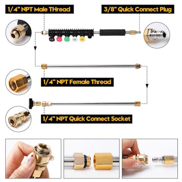 Angel Sar 9 Pcs 4000 PSI Stainless Steel Pressure Washer Extension