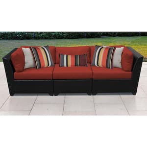 Barbados 3-Piece Wicker Outdoor Sectional Sofa with Terracotta Red Cushions