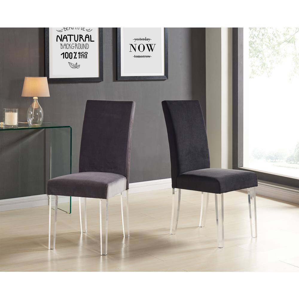 High Parsons 40'' Black Velvet Side Chair with Acrylic Legs