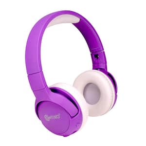 Kid Safe 85dB On Ear Foldable Wireless Bluetooth Headphone, Built-In Micro Phone (Purple + White)