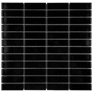 Metro Brick Stacked Glossy Black 11-1/2 in. x 11-3/4 in. Porcelain Mosaic Tile (9.6 sq. ft./Case)