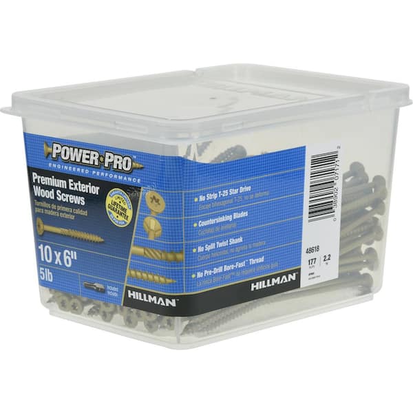 Power Pro 48618 Deck Screws – #10 X 6in, 177ct, Epoxy Coated Bronze, Rust Resistant, Star Drive With T25 Bit