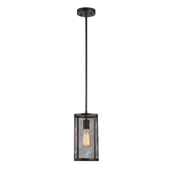 Edvivi Aludra Industrial 1-Light Oil-Rubbed Bronze Mini Pendant Chandelier with Round Metal Mesh Shade