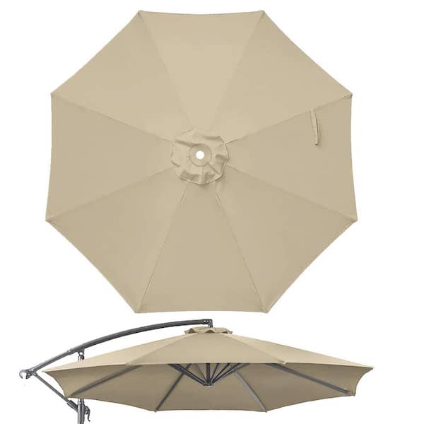 beige patio umbrella replacement canopy home depot Misopily 10 ft. Polyester Cantilever Market Solar Tilt Patio Umbrella Replacement Canopy in Khaki Navy Peacock Blue