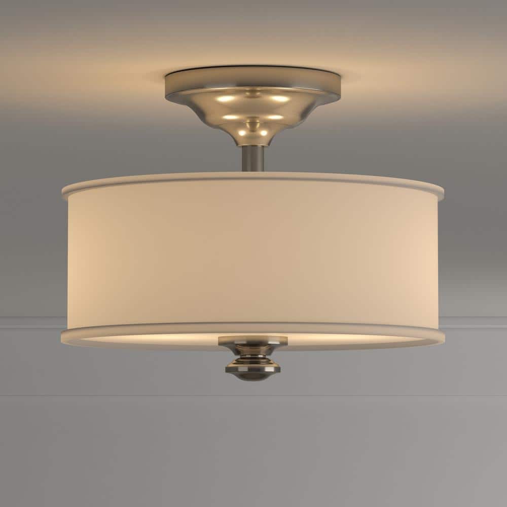 Etched White Glass & Brushed Nickel 2-Light Semi-Flush Ceiling Fixture