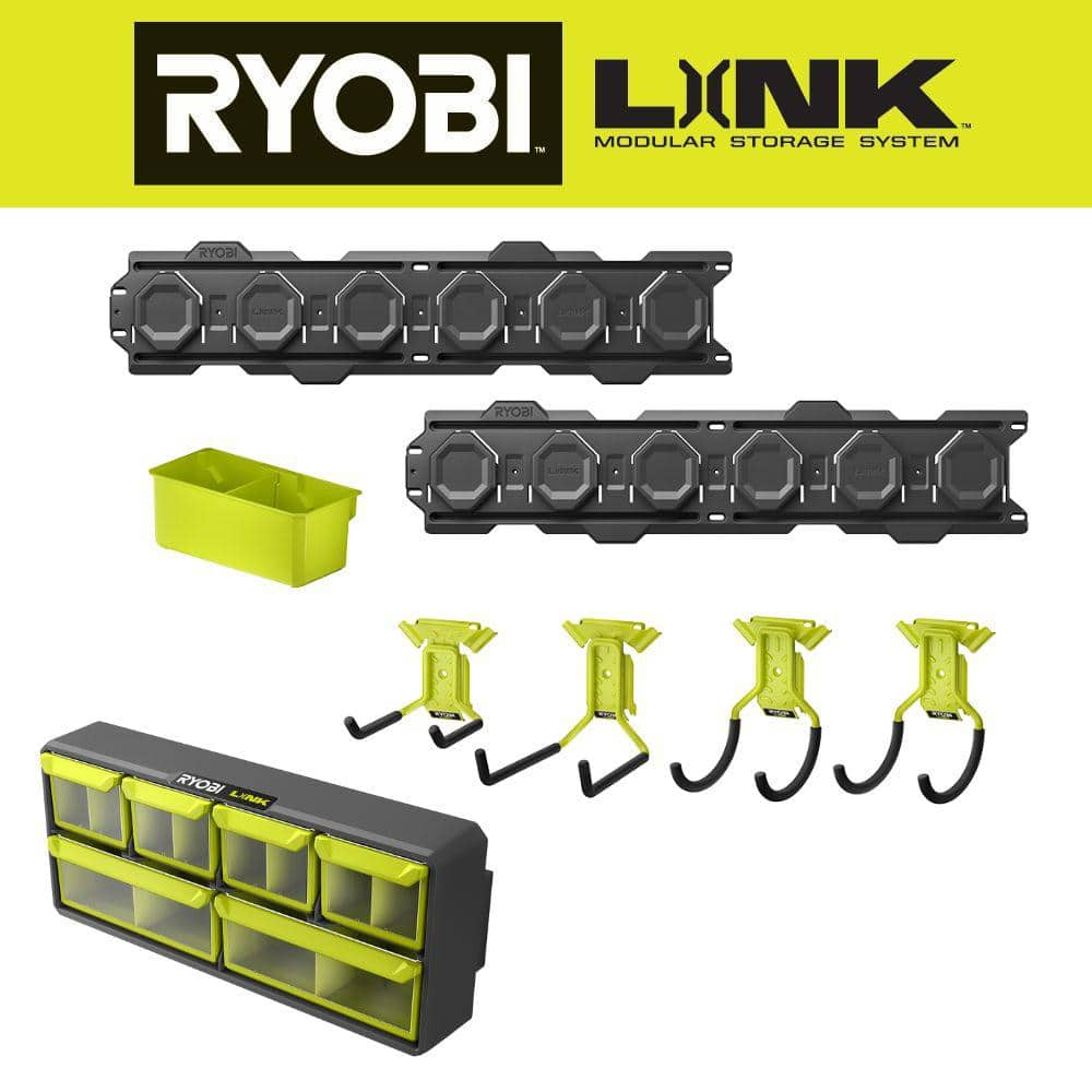 RYOBI LINK 7-Piece Wall Storage Kit with Wall Mounted Small Parts ...