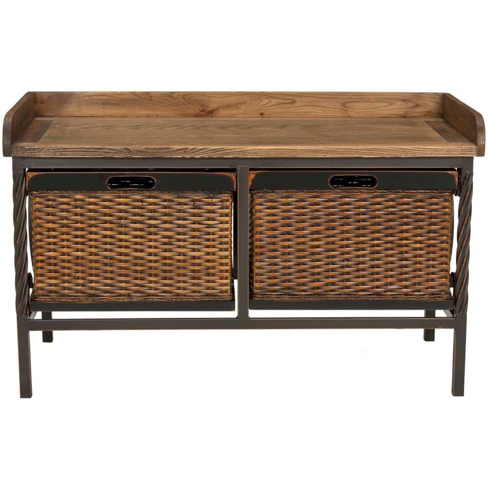 Transitional White Elm Wood Storage Bench with Antiqued Pewter Frame