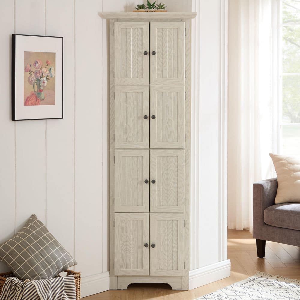 White 72.00 in. Accent Cabinet Office Storage Cabinet with 8 Doors and 4 Sturdy Shelves for Corner Storage