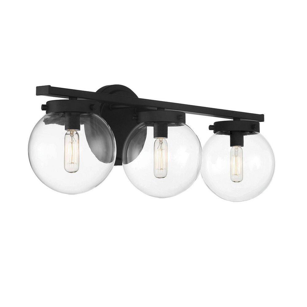 Matte Black Steel 3-Light Vanity with Clear Glass Shades