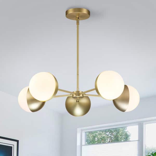 RRTYO Altamae 5-Light Gold Magic Bean Unique Modern Chandelier with Milky White Glass Shades