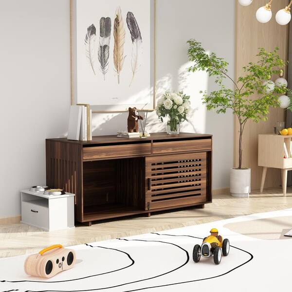 FUFU&GAGA Walnut Dog Crate Furniture, Wooden Dog Crate Kennel with