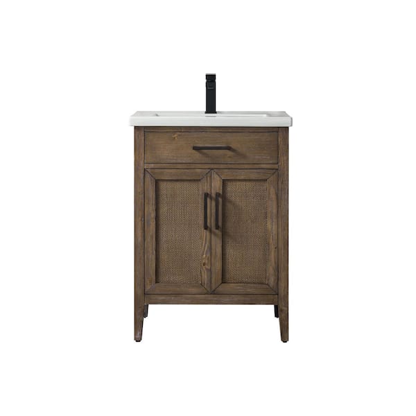 Cove 24 in. W Bath Vanity in Antique Brown with Ceramic Vanity Top in White with White Sink