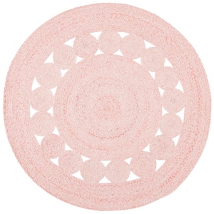 Cape Cod Pink Doormat 3 ft. x 3 ft. Border Circle Solid Color Round Area Rug