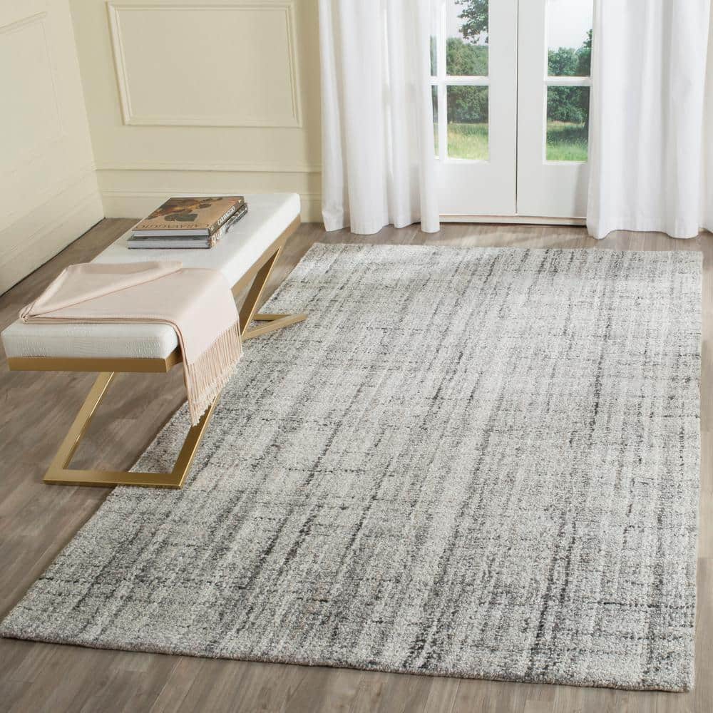 Abstract Grey and Black Hand-Tufted Wool Area Rug 2' x 3'
