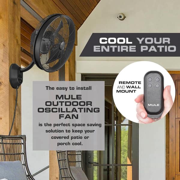 18 in. XL Outdoor Wet Rated Matte Black Oscillating 3-Speed High Velocity Max. 5100 CFM Wall Mount Fan with Remote